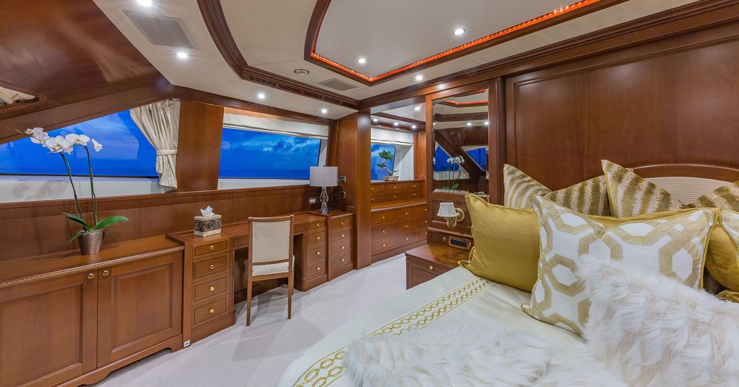 Master suite on board charter yacht NAMASTE
