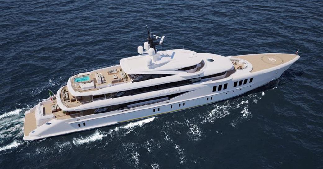 benetti superyacht spectre aerial shot of luxury yacht from above while underway