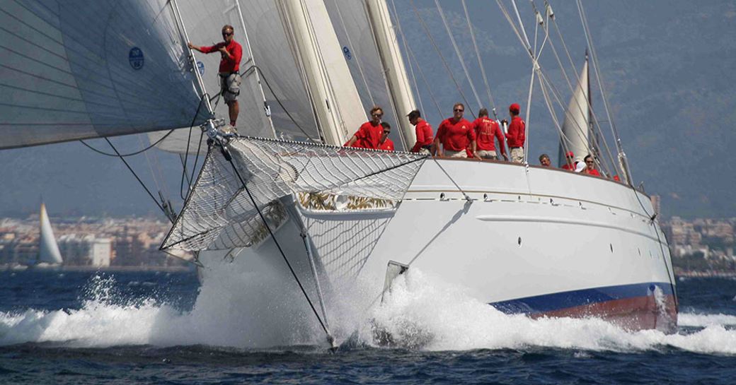 Adela and her crew fight it out for first place at the America’s Cup Superyacht Regatta 