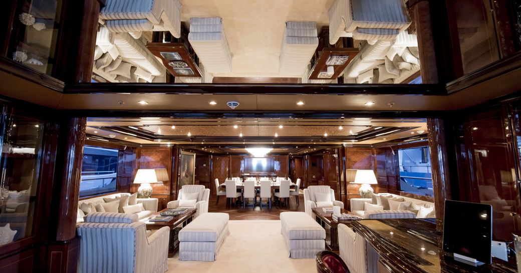 THE CLASSICAL YET MODERN STYLE OF SUPERYACHT bash' LUXURIOUS MAIN SALON