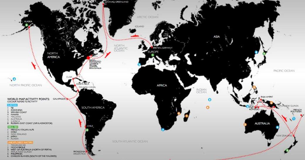 The charter route of explorer yacht CLOUDBREAK