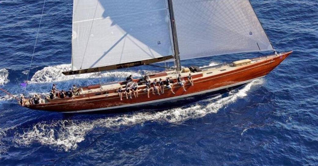 Sailing yacht 'Tempus Fugit' underway in a regatta