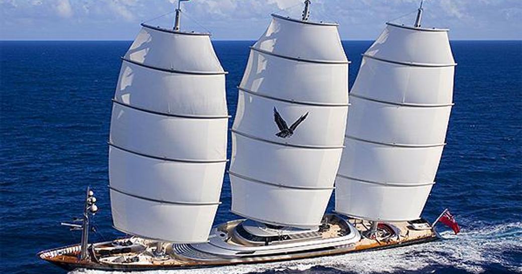 Sailing yacht Maltese Falcon underway with her sails