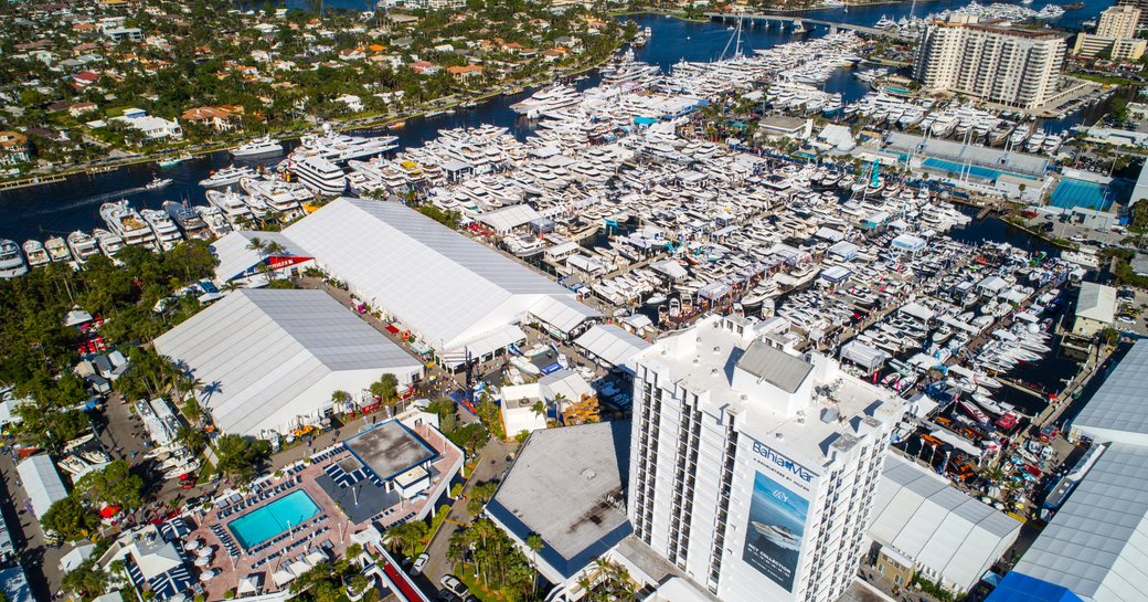 hundreds of yachts line up for the Fort Lauderdale International Boat Show 