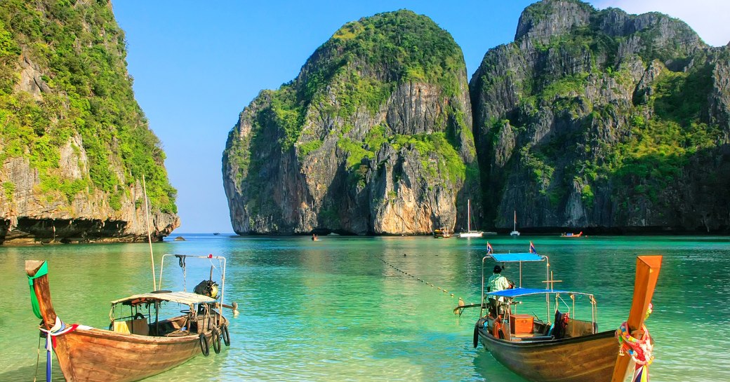 Boats in the water at Phi Phi island in Thailand