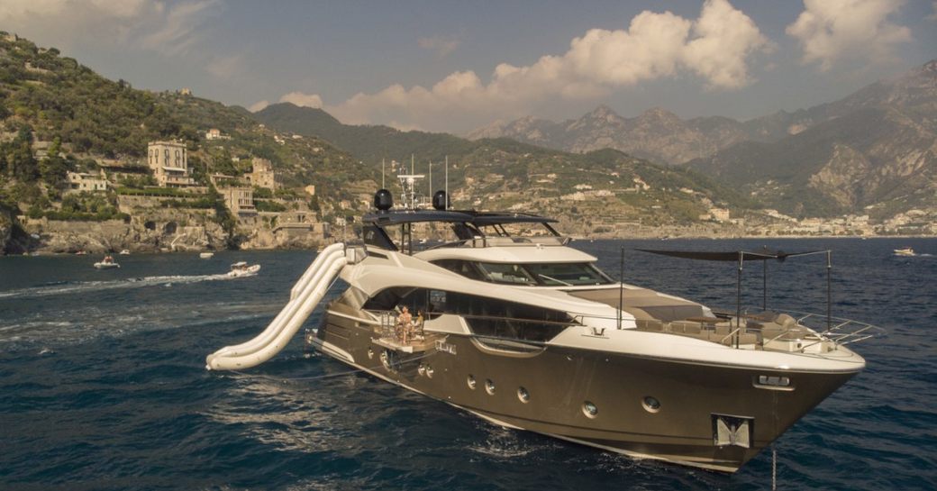 Luxury yacht VIVALDI in the East Mediterranean, with fold-out balconies and inflatable slide