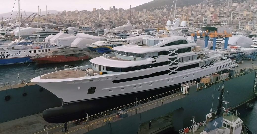 Motor yacht Project X being launched from Greek shipyard Golden Yachts