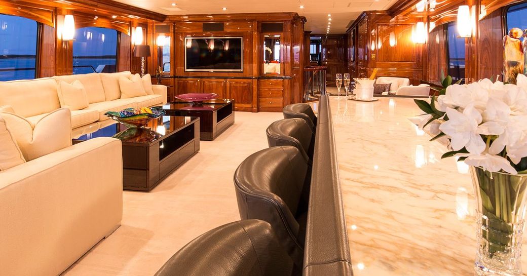 The main salon of luxury yacht 'Remember When'