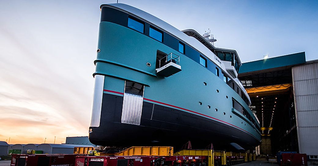 luxury yacht anawa leaves construction shed at damen facilities 