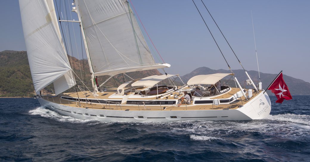 A running shot of sailing yacht SAVARONA