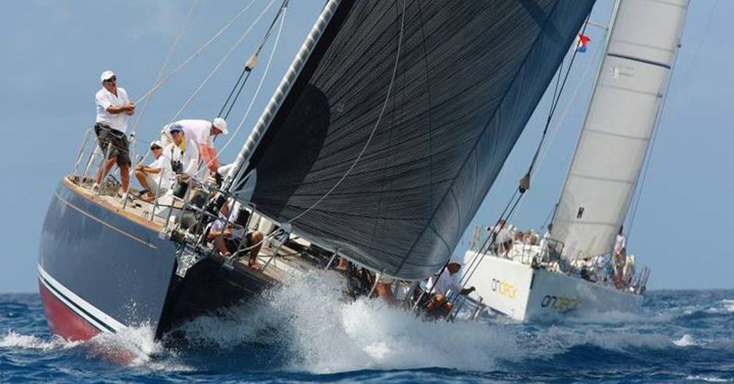 Sailing yacht La Forza Del Destino competing in a regatta