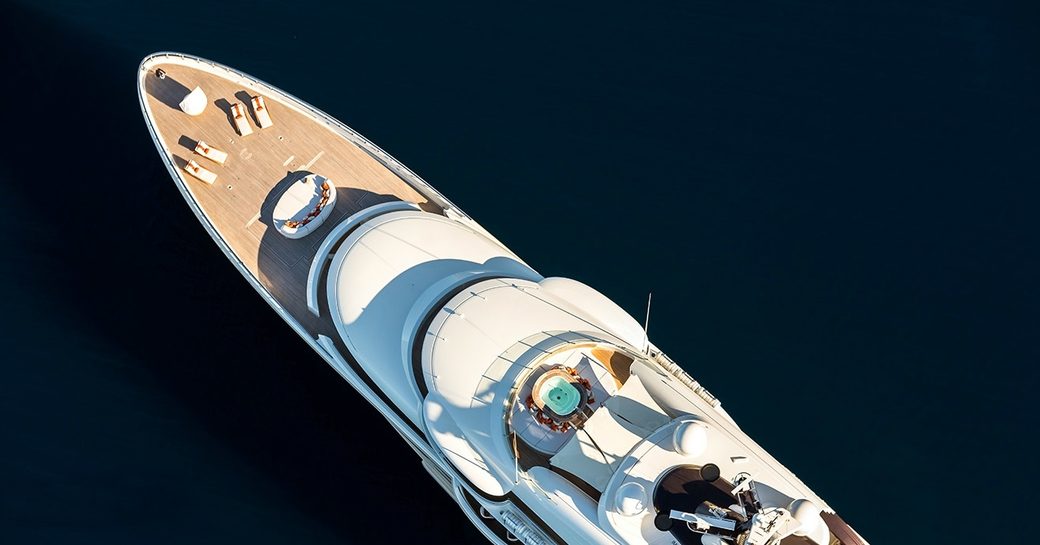 aerial shot of superyacht ‘Here Comes The Sun’ 
