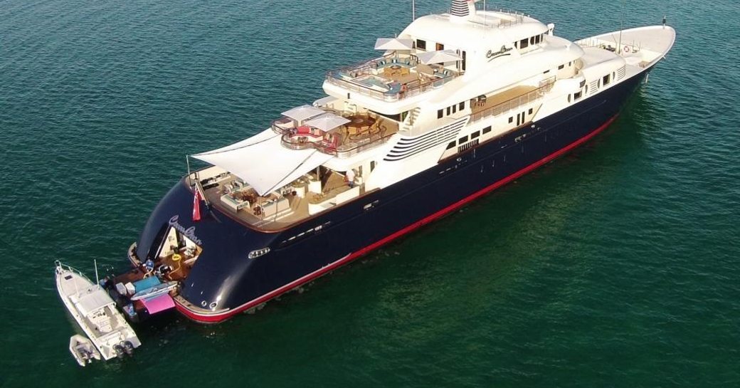 Ariel view of motor yacht Cocoa Bean