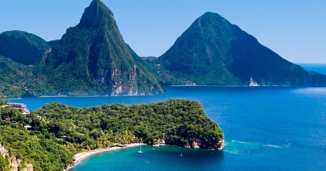 The mountain peaks of the Pitons in the Caribbean