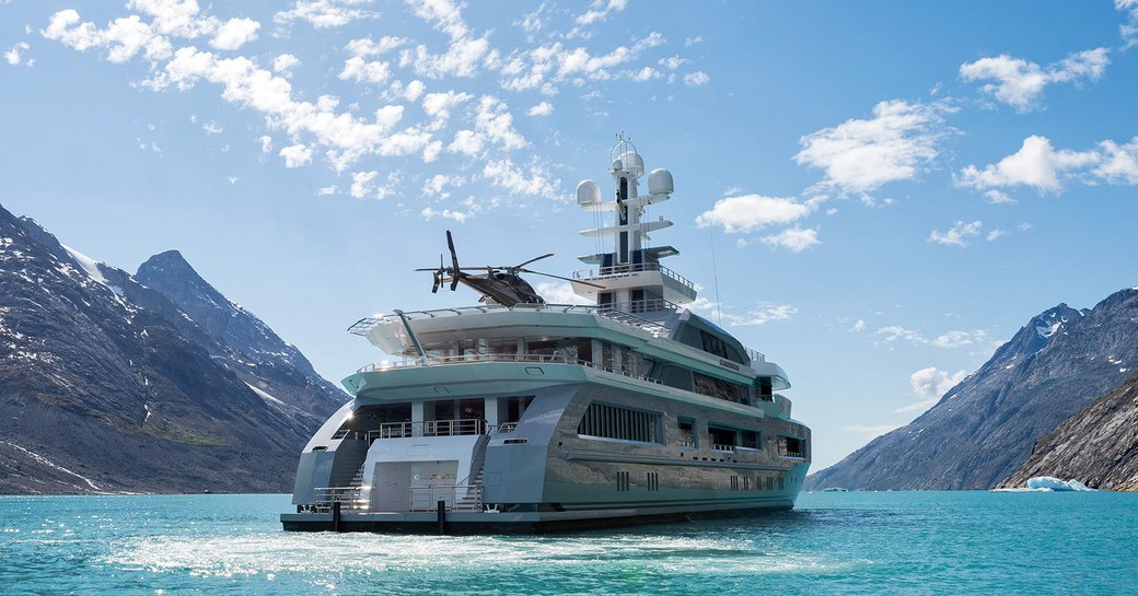 Superyacht CLOUDBREAK with a helicopter on the aft section