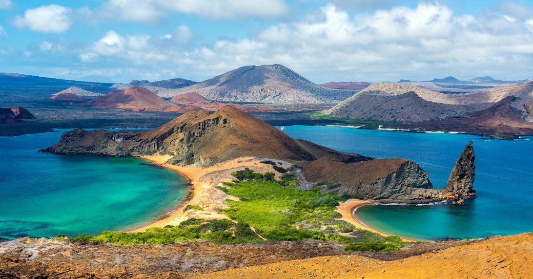 View of two beaches on Bartolome Island, Galapagos