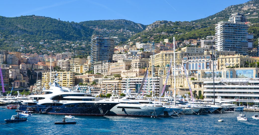 Yachts in port at Monaco Yacht Show 2019