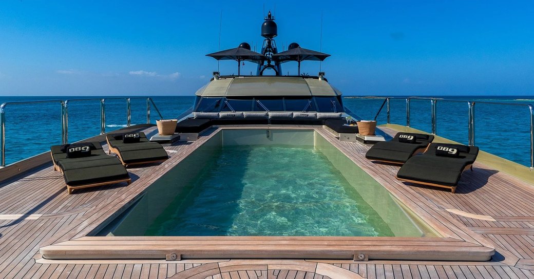 large pool on sundeck onboard luxury superyacht DB9