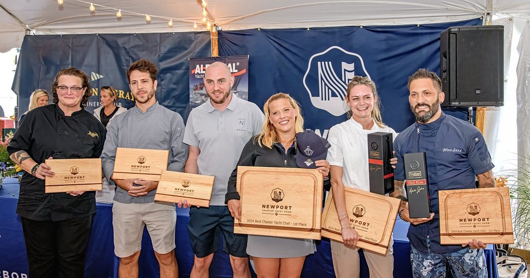 Newport Charter Yacht Show competition winners holding their awards