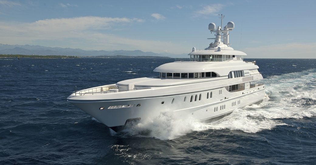 Lurssen luxury yacht HUNTRESS cruises in the Caribbean on a charter vacation