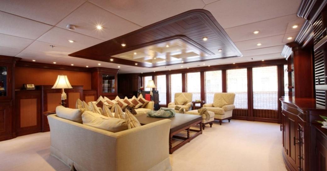 Overview of the upper salon onboard charter yacht NOMAD
