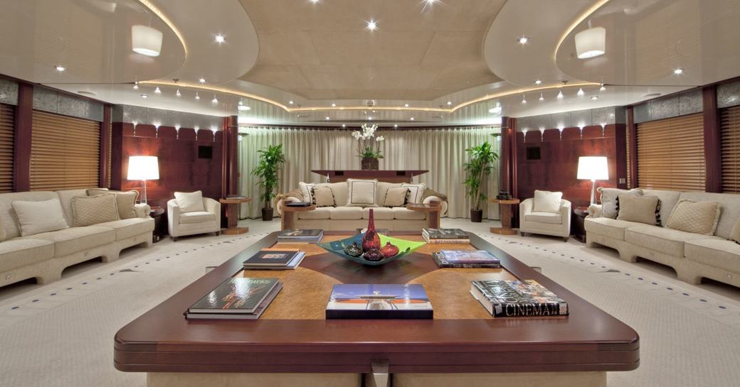 mahogany main salon on board luxury yacht SARAH 