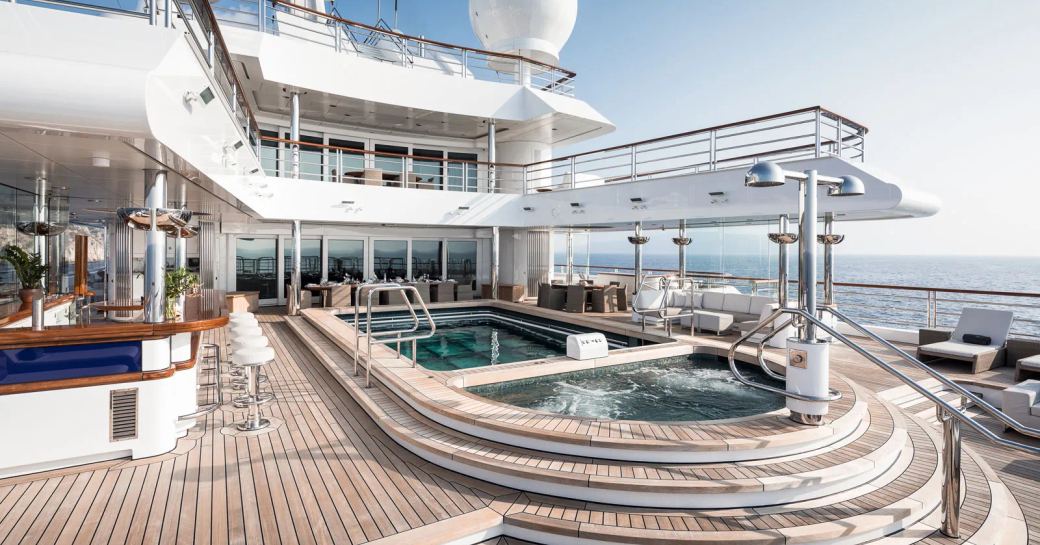 Deck Jacuzzi and swimming pool onboard superyacht charter OCTOPUS