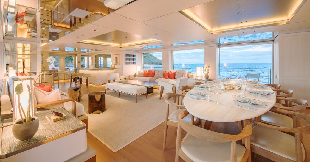beach house style interior onboard luxury charter yacht DRIFTWOOD