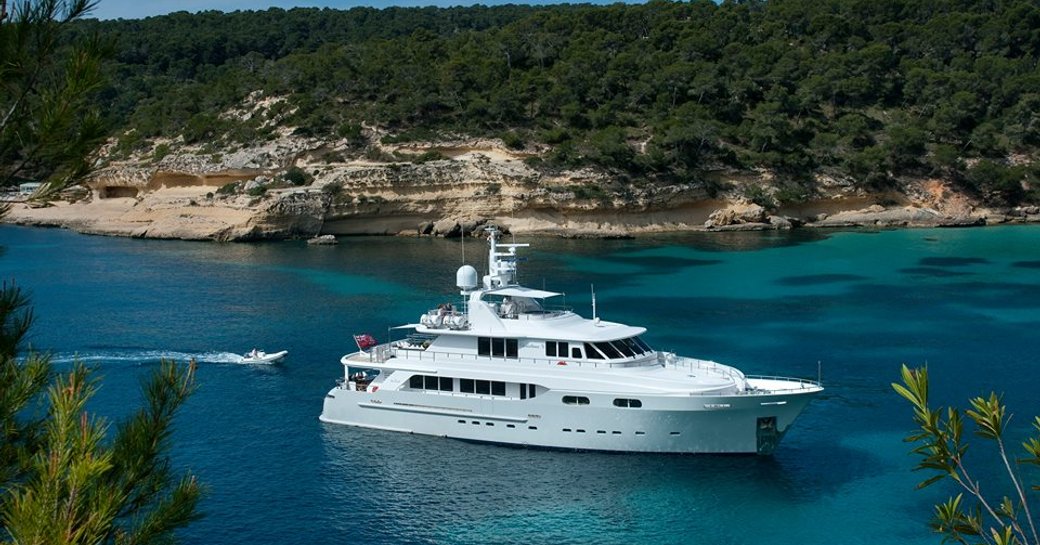Luxury charter yacht Christina G in the water off the coast of Mallorca