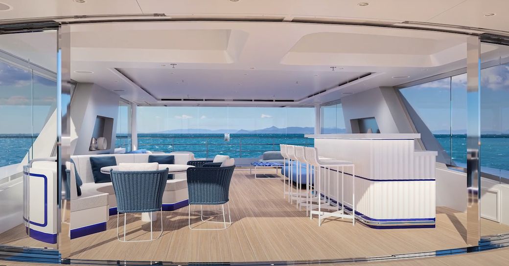 Rendering of sundeck on board charter yacht Coral Ocean