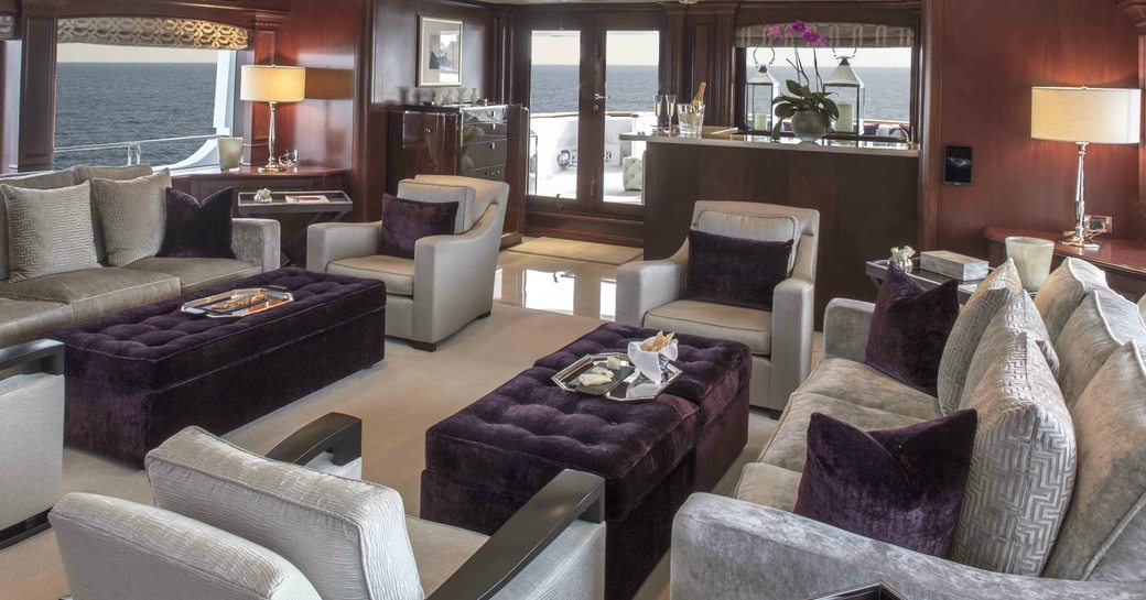 The main salon inside the yacht from TV show Billions