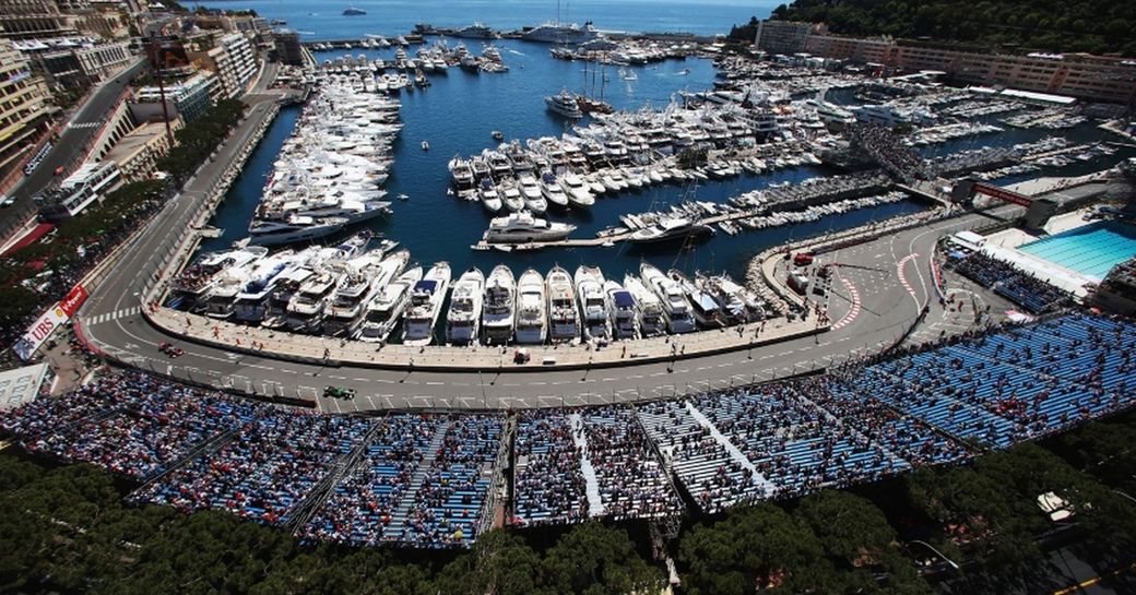 Charter Yachts line Port Hercule in Monaco to watch F1 Grand Prix