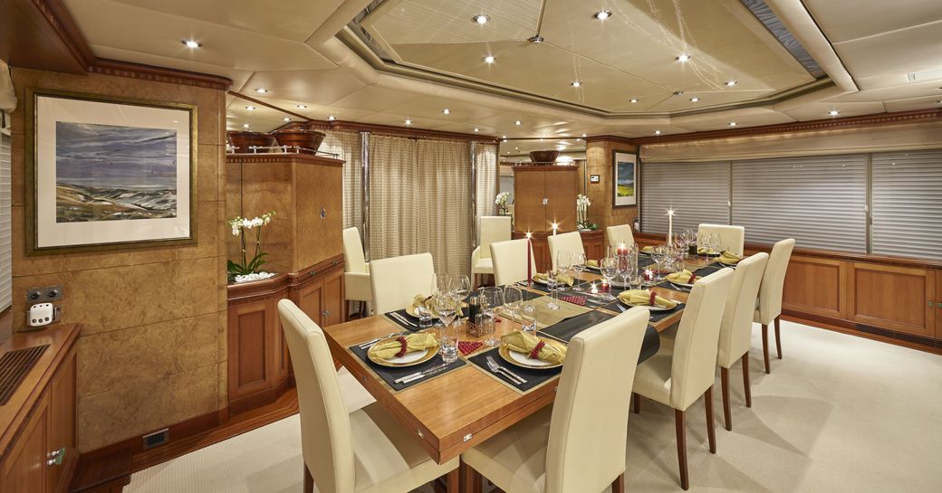 marble dining room on main deck of superyacht KANALOA
