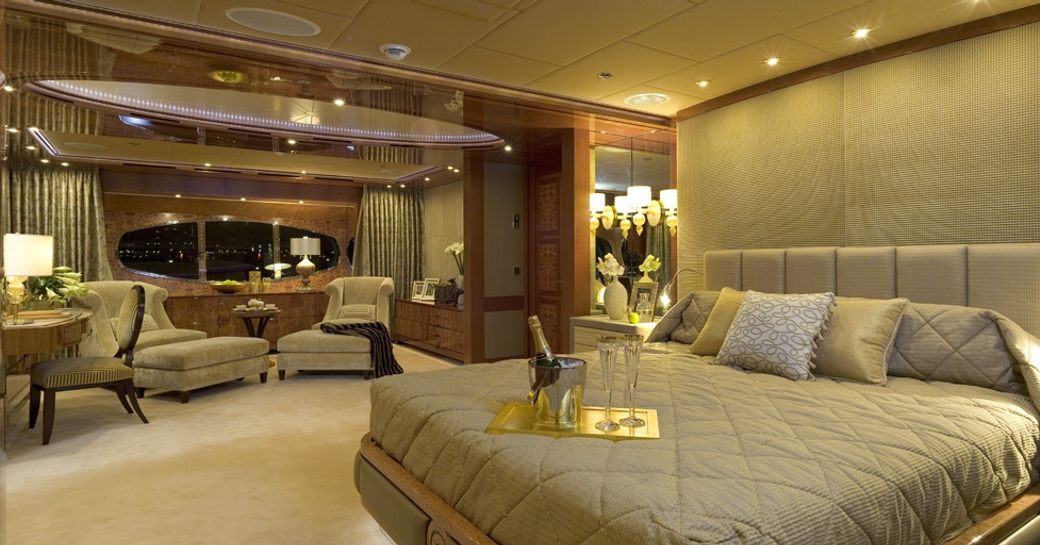 The master suite onboard luxury yacht Lady Sheridan