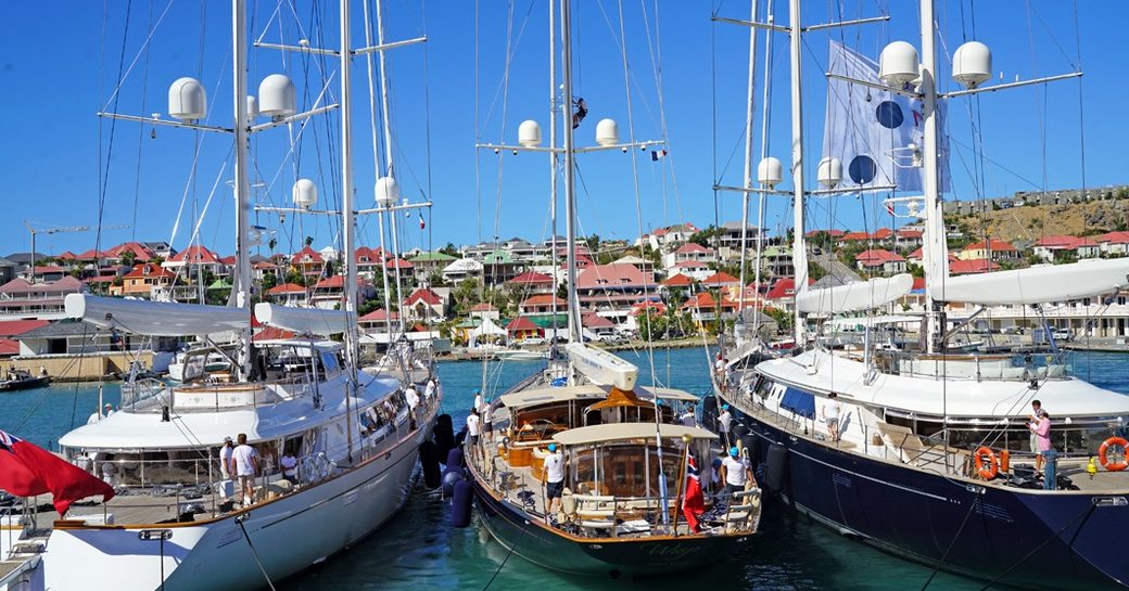 Sailing yachts in Gustavia harbour in St Barths preparing for St Barths Bucket