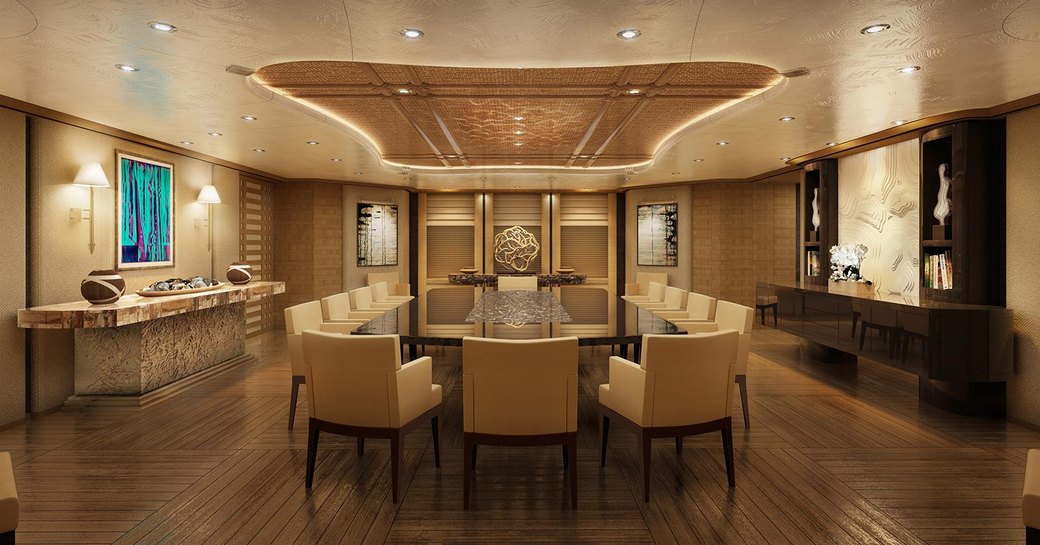 Luxury yacht DreAMBoat elegant dining salon
