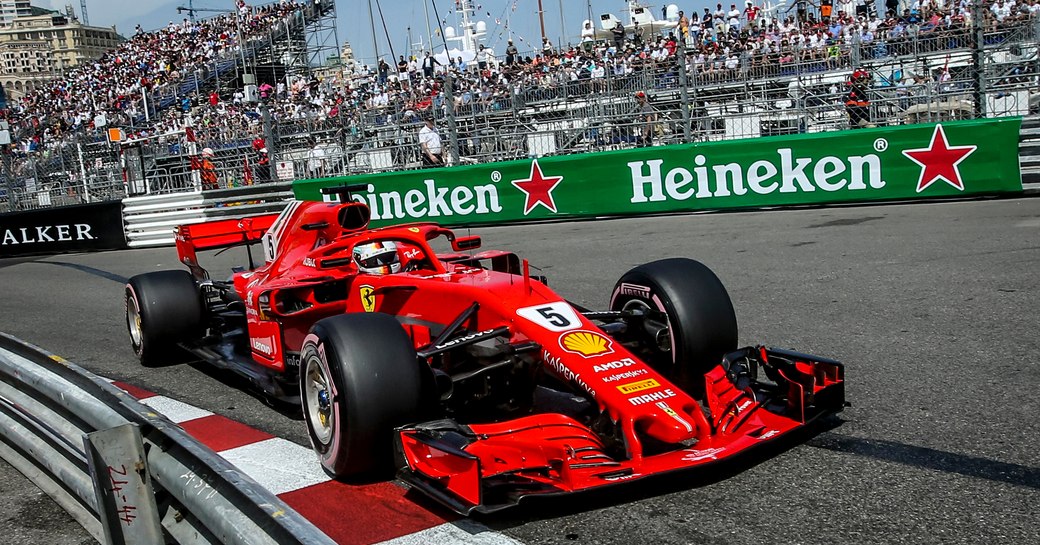 Sebastian Vettel's Ferrari cornering at Grand Prix of Monaco