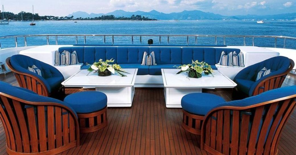 The main alfresco dining option onboard luxury charter yacht Lady Lola
