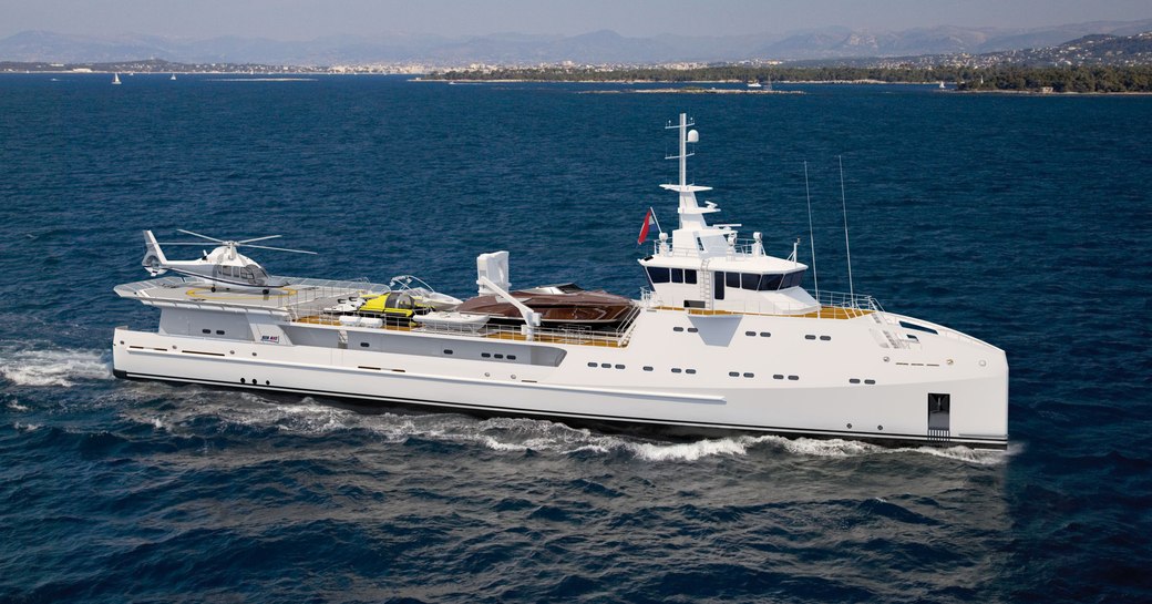support vessel Game Changer cruising on a Mediterranean yacht charter