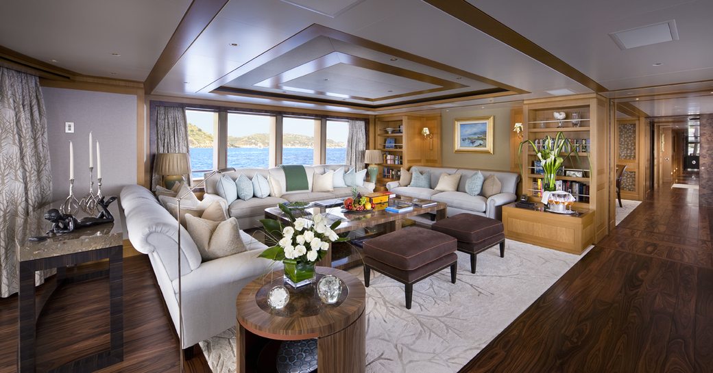 Overview of the main salon onboard charter yacht LADY BRITT