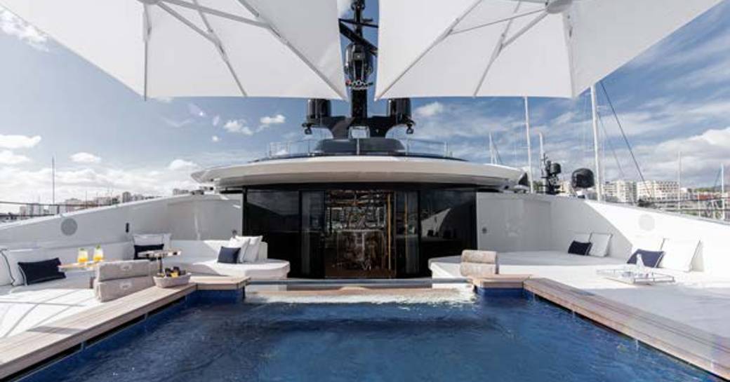 Swimming pool onboard charter yacht RESILIENCE