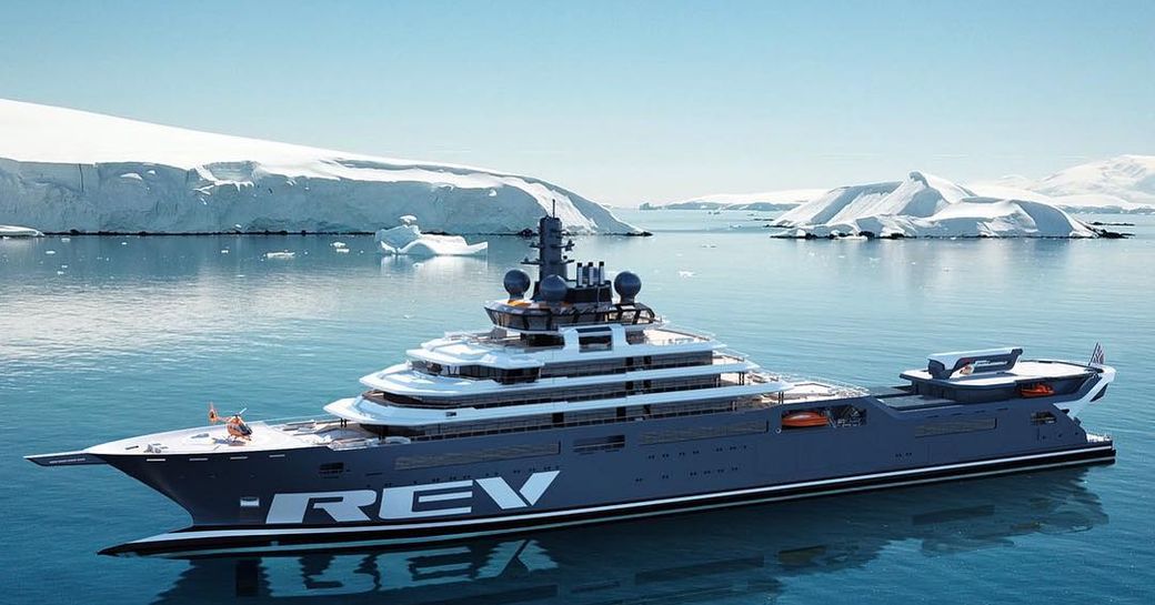 Expedition yacht REV rendering, with icy water surrounding