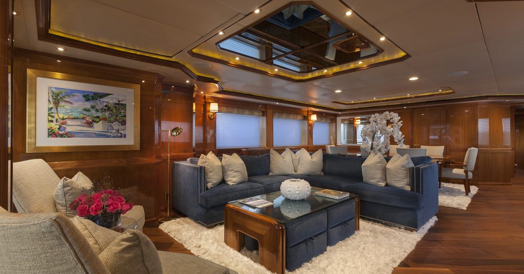 The main salon of luxury yacht TEMPTATION
