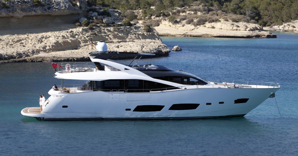 Luxury charter yacht Ray III at anchor in the Mediterranean