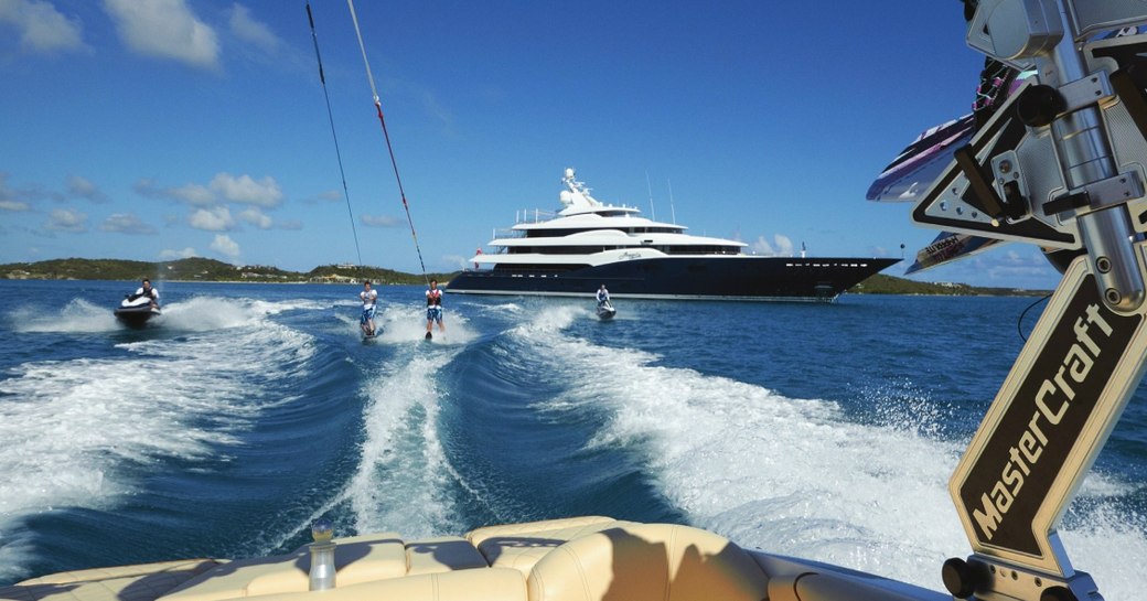 water toys and superyacht AMARYLLIS filmed from the tender