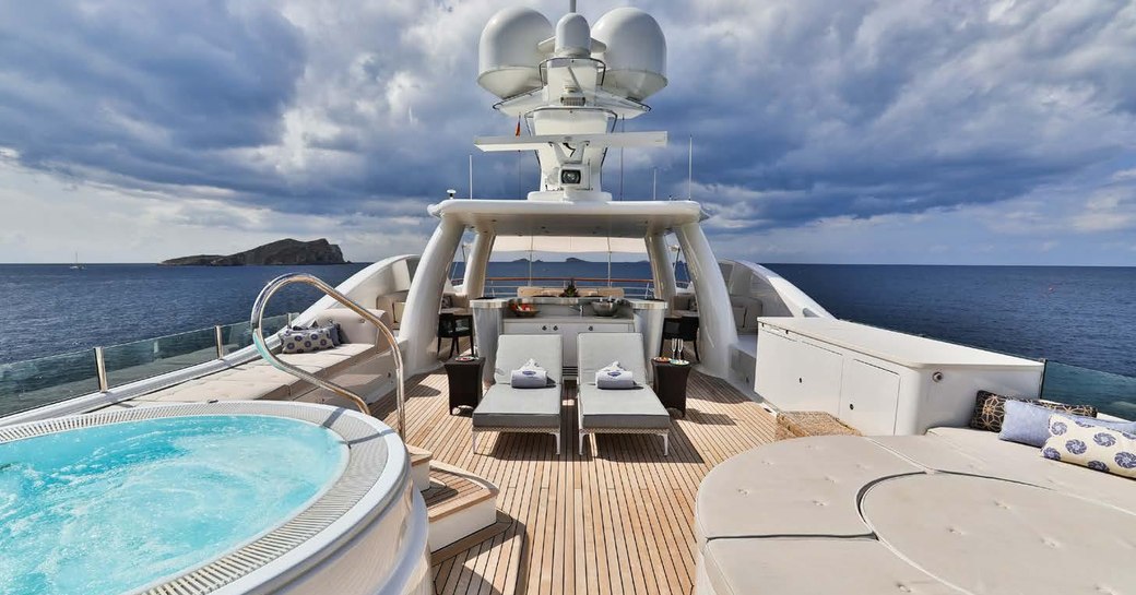 spa pool and sunning options on the sundeck of luxury yacht DENIKI 