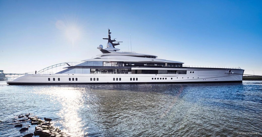 superyacht Project Bravo after she was launched at Oceanco shipyard