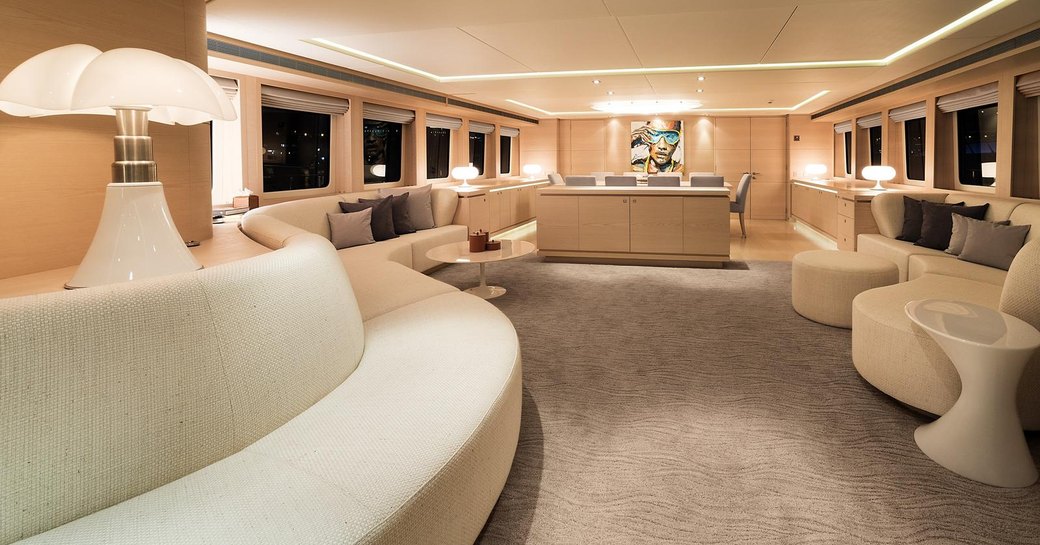 light, airy and contemporary main salon aboard charter yacht G3