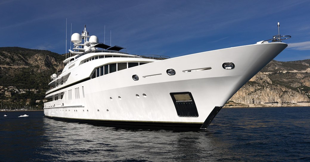 motor yacht SEALYON anchors on a luxury yacht charter