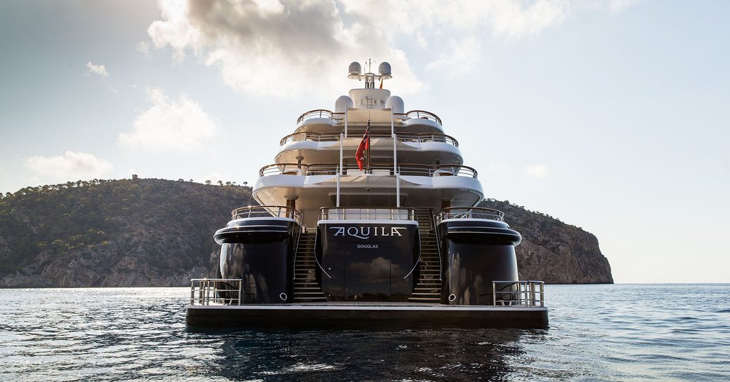 Aft view of charter yacht AQUILA